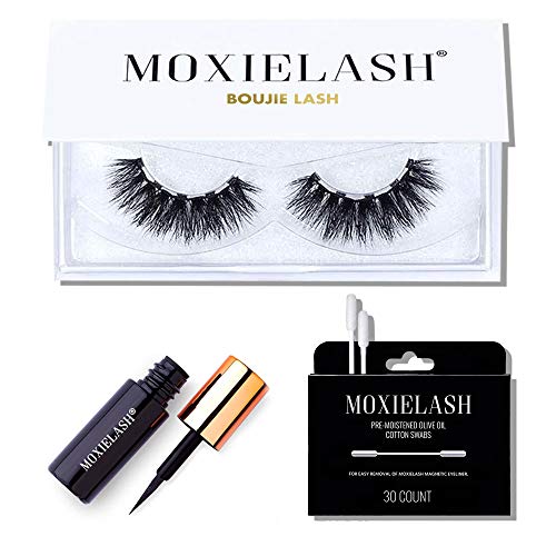 MoxieLash Boujie Kit - Mini Magnetic Liquid Eyeliner for Magnetic Eyelashes - No Glue & Mess Free - Fast & Easy Application - Set of Boujie Lashes & Makeup Removers Included