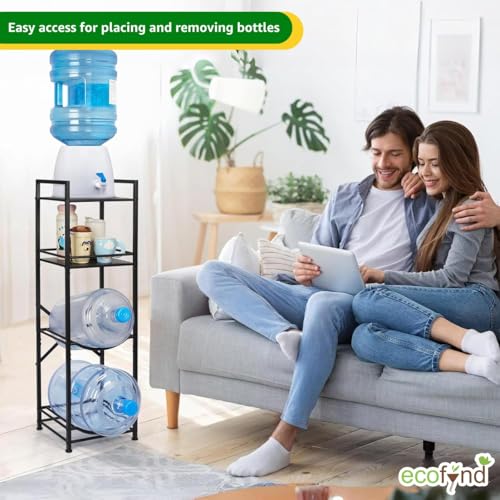 Image of ecofynd 2 Tier Water Dispenser Stand with 2 Top Shelf, Heavy Duty Water Cooler Storage Rack, 20 Litre Engineered Wood & Metal Bottle Holder for Home & Kitchen, Office, School, Hospitals, Restaurants