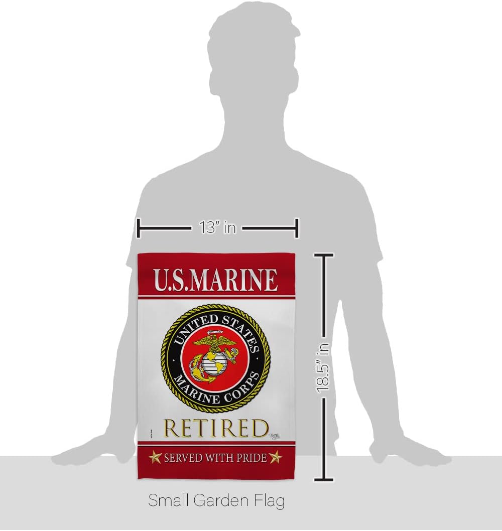 Breeze Decor US Marine Garden Flag Set with Stand Armed Forces Corps USMC Semper Fi United State American Military Veteran Retire Official House Banner Small Yard Gift Double-Sided, Made in USA