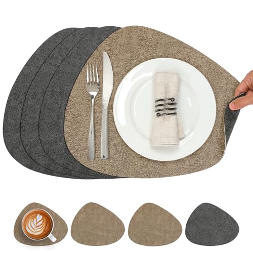 Chitomars Tischsets Kunstleder und Untersetzer, Tischsets Abwaschbar Doppelseitigen rutschfest Platzsets Rund Lederoptik Platzdeckchen Teller Untersetzer (4er Set, Grau Beige) Chitomars Tischsets Kunstleder und Untersetzer, Tischsets Abwaschbar Doppelseitigen rutschfest Platzsets Rund Lederoptik Platzdeckchen Teller Untersetzer (4er Set, Grau Beige)
