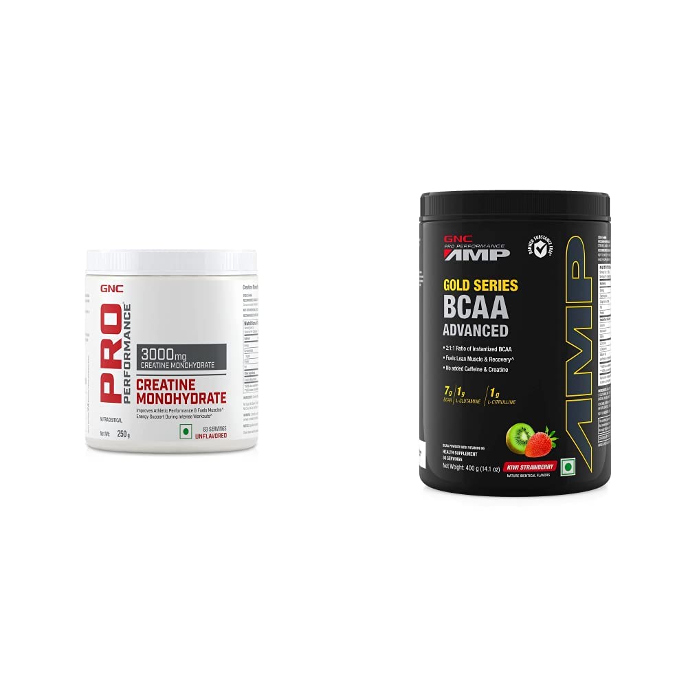 GNC Pro Performance Creatine Monohydrate 3000 Mg Supplement Powder - 250 G & Amp Gold Series BCAA Advanced - 400 Grams (Kiwi Strawberry),30 Servings-picture-32