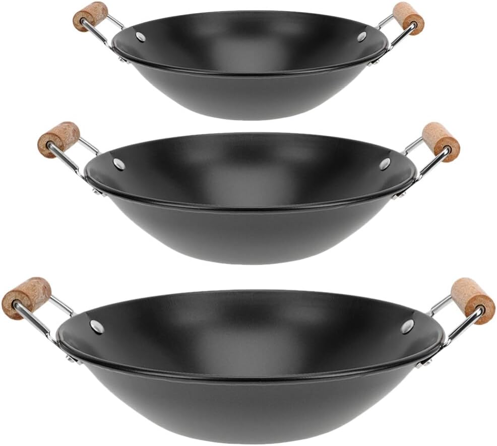 Kichvoe 3pcs Household Cooking Pots Hot Pot with Wooden Handles for Noodle Cooking and Seafood Easy to Clean for Home and Take-out Meals