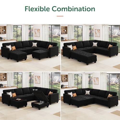 image for HONBAY Velvet Modular Sectional Sofa, L Shaped Sofa Couch with Storage