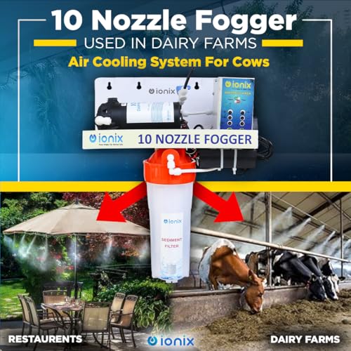 Image of IONIX Fogger Kit with 10 Nozzles Beat Pollution PM 2.5 Restaurants, for Dairy Farms,Cafes, and Outdoor Spaces - High-Pressure Misting System for Cooling, Humidity Control, and Dust Suppressions