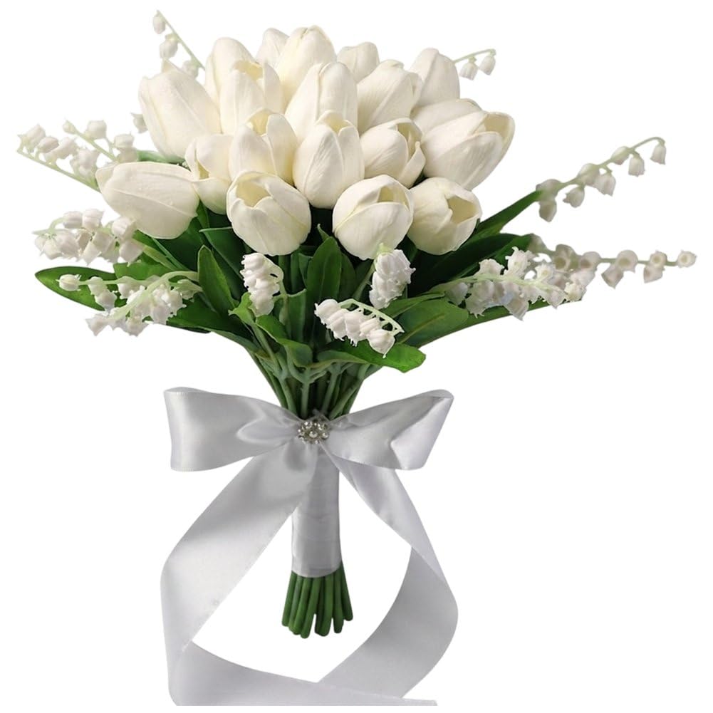 Sslvya Artificial Tulips Bouquet Elegant Wedding Bride Holding Bouquet Rustic Bridesmaid Flower Bouquets for Wedding Party Decor