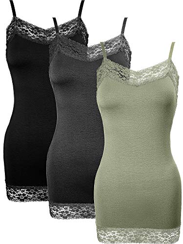 Image of SATINIOR 3 Pcs Women Long Camisoles Lace Tank Tops Neck Cami Adjustable Spaghetti Strap Trim Lace Tank Top for Women Wearing