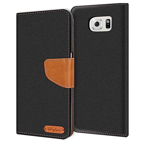 Verco Galaxy S6 Edge Plus Custodia per Cellulare, Caso Tessuto per Samsung Galaxy S6 Edge+ Cover Tessilo Portafoglio Case, Nero