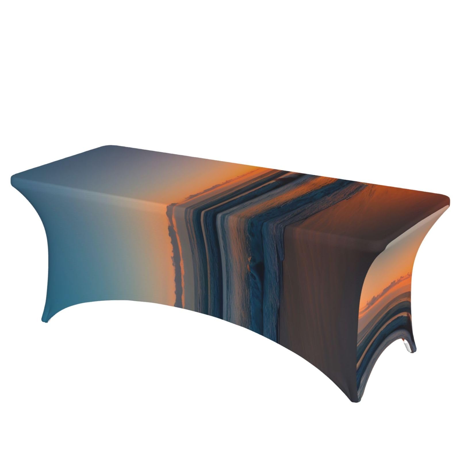 NImongt Beautiful Sunrise Ocean Print Elastic Rectangular Tablecloth Holidays Family Banquet Wedding Party Table Cover