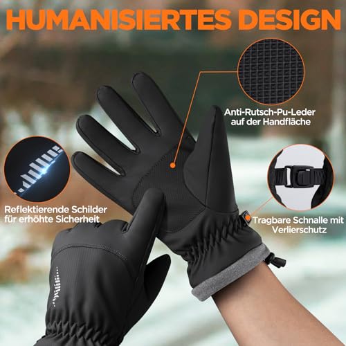 rivmount Winterhandschuhe für Herren Damen,Thermo-Handschuhe,Wasserdicht Fahrradhandschuhe,Winddicht Touchscreen Handschuhe,Warme Skihandschuhe für Laufen,Skifahren,Wandern,Radfahren,Motorrad Black M