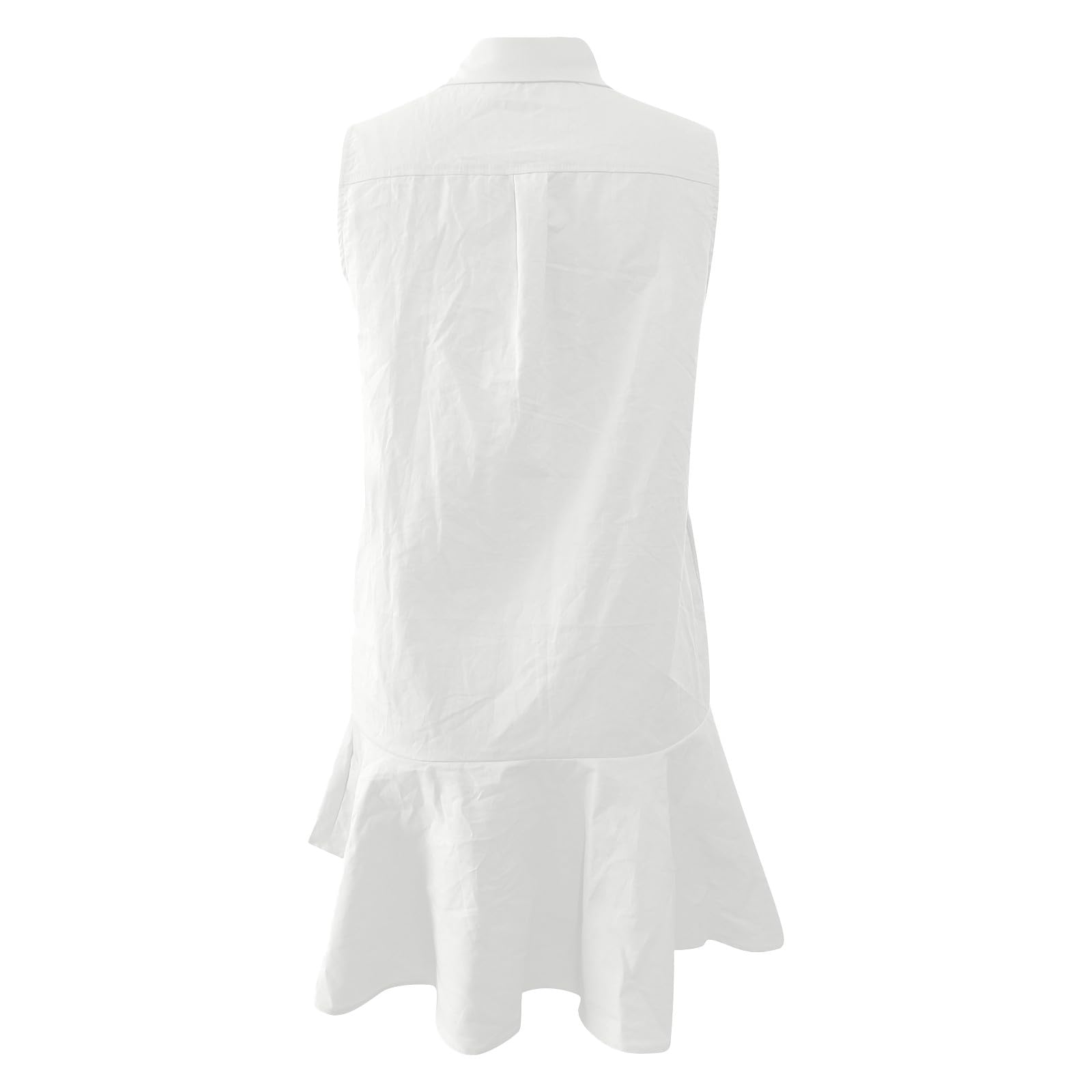 Generisch Vestido camisero de algodón sin mangas para mujer, vestido de cambray dulce con botones y dobladillo con volantes y bolsillos prácticos