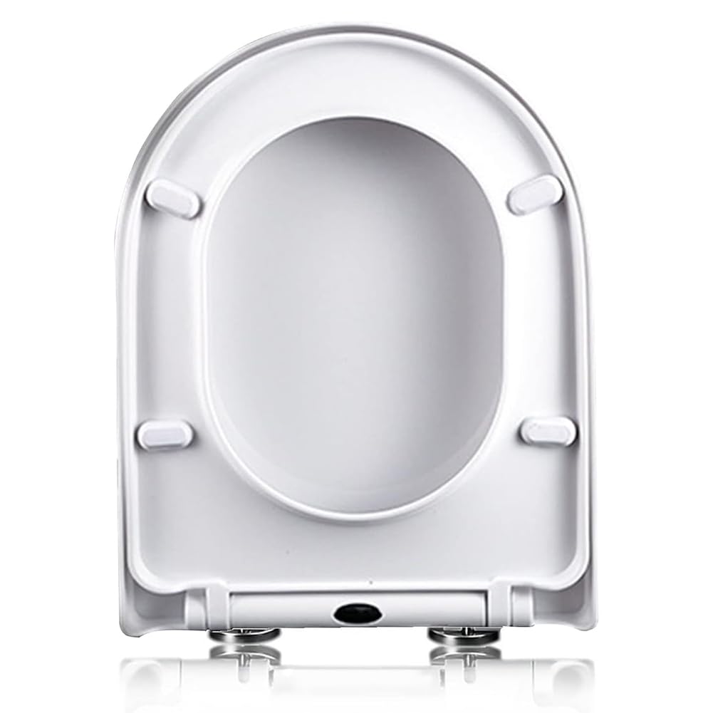 Tapa De WC En Forma De D Blanco, Asientos De Inodoro De Cierre Suave con Bisagras Ajustables, Liberación Rápida para Una Fácil Limpieza Y Montaje, Tapa De Inodoro De Baño PP Duradera
