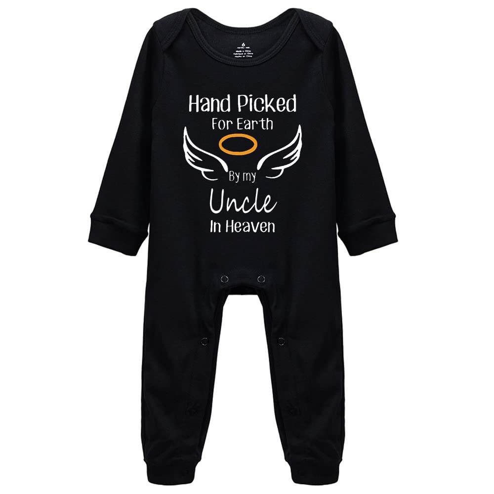 Hand Picked for Earth by My Uncle in Heaven Unisex-Baby Black Long Sleeve Rompers 0-3 Months