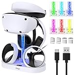 PS VR2 Charging Station with RGB Light, Vertical Charging Stand for PSVR2 Headset, Display Accessories for PlayStation VR2 with 4 Magnetic Type C Adapters for Sense Controller