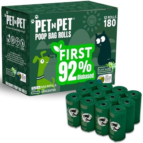 Pet N Pet 180 Counts Dog Poop Bags Rolls, 92% Plant Based Poop Ba...