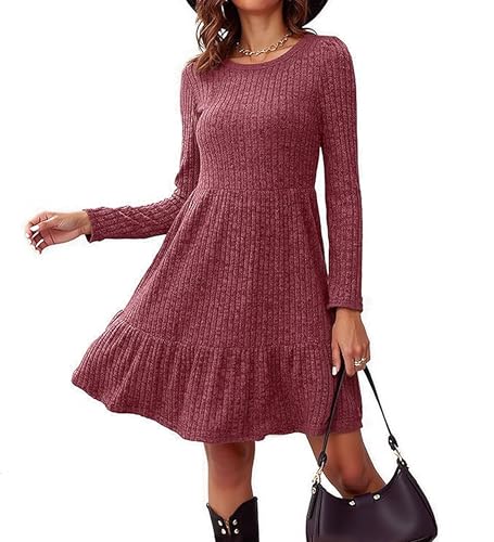 Neteson Strickkleid Damen Herbst Kleider Langarm Knielang Elegant Pulloverkleid Winterkleid Herbst Midikleid Rundhalsausschnitt A-Linie Freizeitkleid...