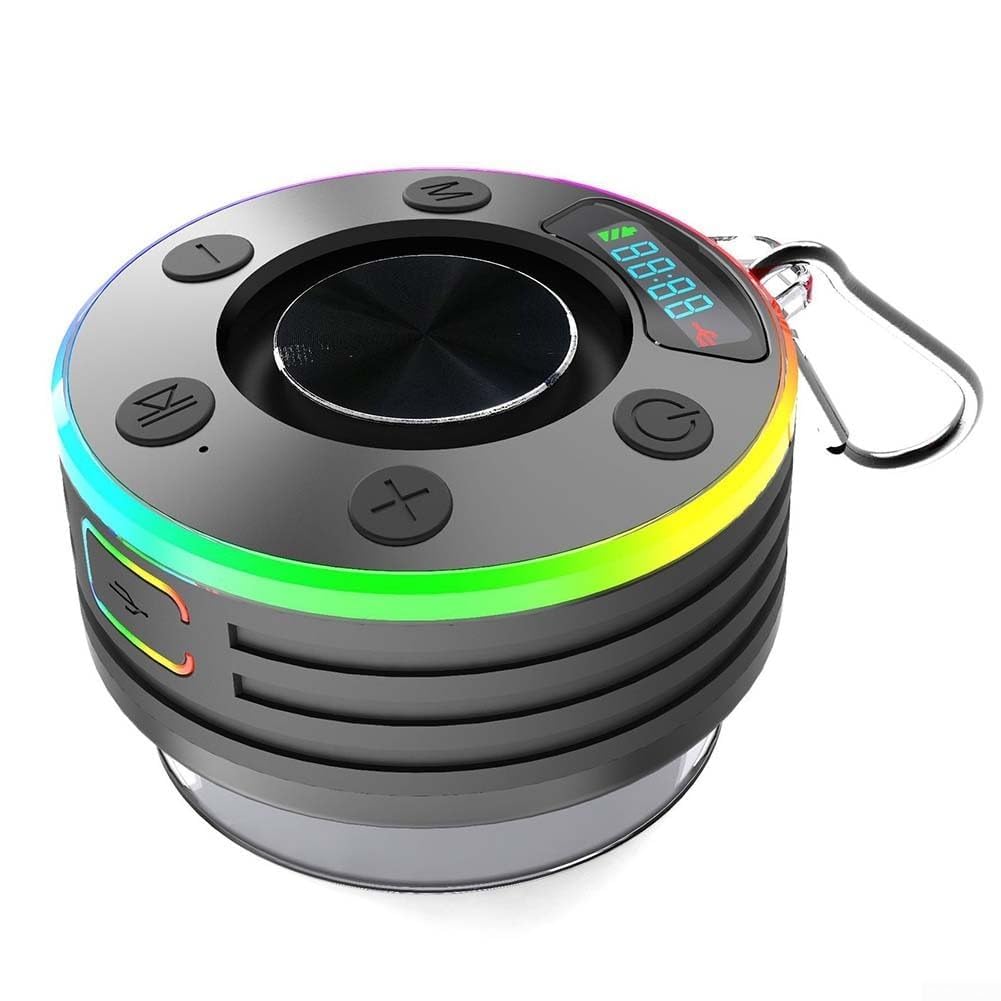 Radio FM para radio de ducha compatible 5.3, manos libres, con ventosa, reloj, altavoz IPX7, pantalla LED para piscina, playa o baño, fiestas y reuniones (negro)