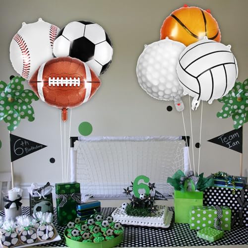 Image of 24 Pcs Sports Foil Balloon Set, 18 Inch Football Basketball Baseball Volleyball Golf Soccer Balloons All Sports Game Balloons for Birthday Baby Shower Sports Themed Party Decorations