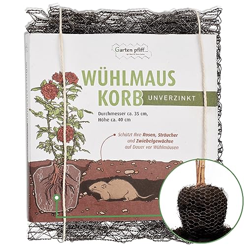Wühlmauskorb GARTENPFIFF I Für Zwiebeln, Rosen, Sträucher etc. I Maschendraht I Höhe: 40cm und Durchmesser: 35cm I Wühlmausgitter unverzinkt I Effektiver Wurzelschutz für Ihre Pflanzen