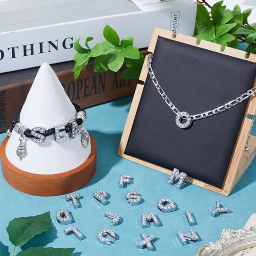 SUNNYCLUE 1 Box 52Pcs Rhinestone Slide Beads Alphabet Letter Beads Rhinestones Letter Charms Shiny A-Z Alphabet Charms Slider Spacer Loose for Jewellery Making DIY Craft Supplies - Image 4