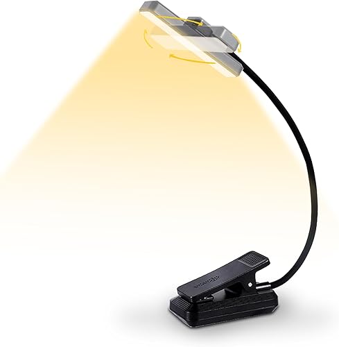 VAVOFO Luz de libro recargable giratoria 24 luces LED de lectura, lámpara de libro de 3 colores y 9 brillos, luz LED ligera con clip de 120 horas de