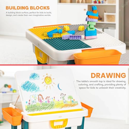 Image of BAYBEE 4-in-1 Study Table and Chair Set for Kids, Foldable & Portable Design Study Desk with Storage, Drawing Board & Block Surface Age 2-8 Years (Green)