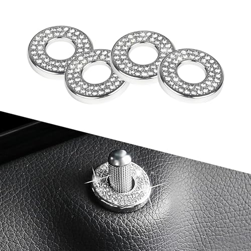 ijuicy Pack-4 Bling Inner Car Door Lock Cover Stickers, Rhinestones Pull Rod Bolt Decoration Stickers, Bling Car Accessories for Women, Compatible with Benz A/B/C/D/E Class (White)