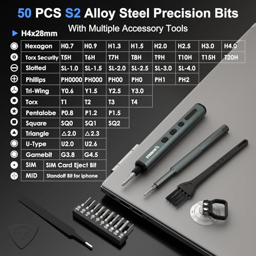 Image of STREBITO Mini Electric Screwdriver, 67 in 1 Precision Screwdriver Set - 50 S2 Magnetic Bits, 5 Torque Settings, 4 LED Lights, Electric Screwdriver Cordless for Electronics, PC, and Eyeglass