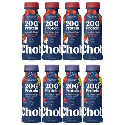 Greek Yogurt Protein Drink Low Fat 20g Protein per Bottle Variety Pack Strawberry Cream and Mixed Berry Vanilla Flavors 10 fl oz 8 Count