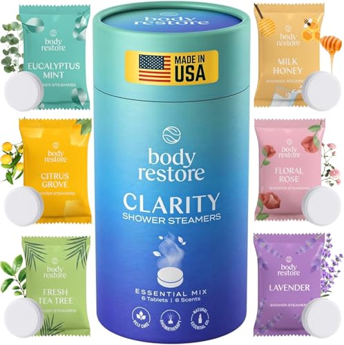 Body Restore Shower Steamers Aromatherapy 6 Pack – Valentines Day Gifts for Her and Him, Birthday Gifts for Women and Men, Relaxation, Stress Relief, Self Care – Clarity