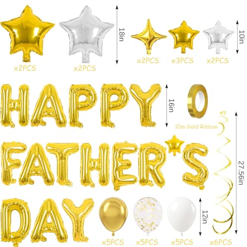 Image of Happy Fathers Day Balloons Gold Father's Day Banner for Father's Day Party Decorations (Fathers Day Gold)