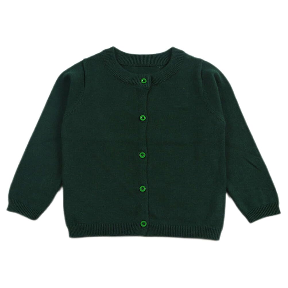 RUKOSU Baby Girls Boys Knit Cardigan Sweater Basic School Uniform Cotton Crewneck Long Sleeve Button Sweaters Dark Green 3T