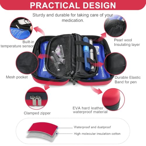 Image of Gosemai TSA Approved Insulin Cooler Case Medication Cooler for with Temperature Display Diabetic Medication Organizer Medical Travel Cooler Bag with 2 Ice Pack (Red.)