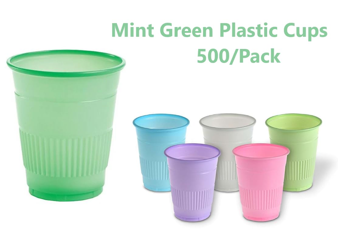 American Goods 500/Cs MINT GREEN Plastic Cups 5oz. Disposable Heavy Duty Dental Office Cups Double Coated Comfort Cups for Dental, School, Office, Party