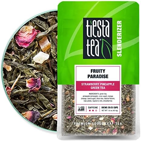 Tiesta Tea - Fruity Paradise, Strawberry Pineapple Green Tea, Loose Leaf, Up to 25 Cups, Make Hot or Iced, Medium Caffeine, 1.6 Ounce Resealable Pouch