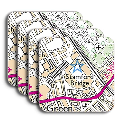 Chelsea Stadium Map Coaster Set, Stamford Bridge Map Set of 4 Coasters, Coaster Gift Set for Chelsea Supporter