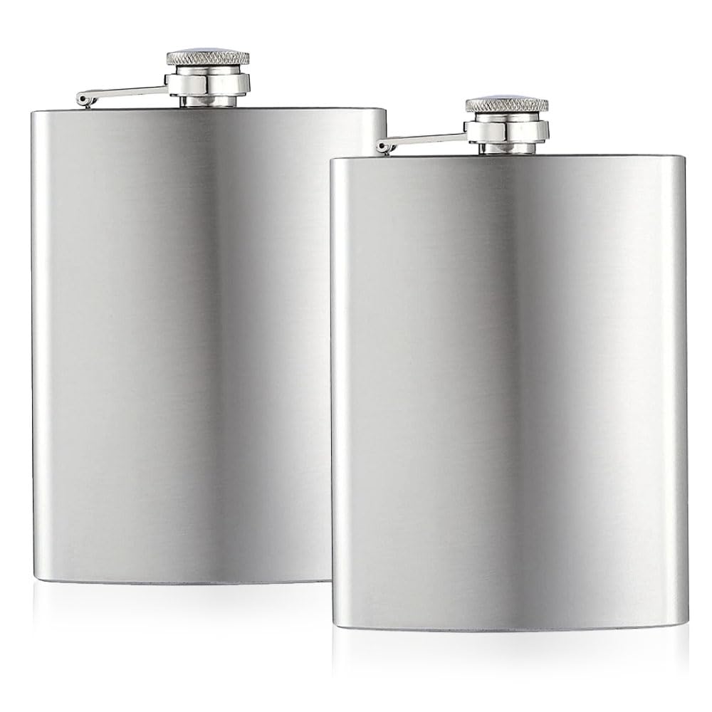Aieino 2 Pack 8oz Hip Flasks for Men and Women 304 Stainless Steel Portable