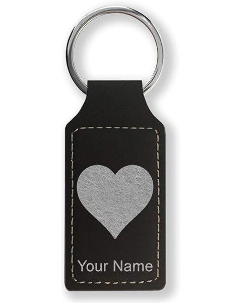 LaserGram Rectangle Keychain, Heart, Personalized Engraving Included (Black with Silver)
