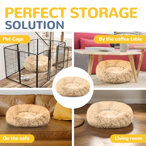 LUOJINYI Hundebett Flauschig, Hundekissen Rund Haustierbett Donut Katzenbett Waschbar mit rutschfestem Boden für große, mittelgroße & kleine Hunde, 60 cm, Kamel