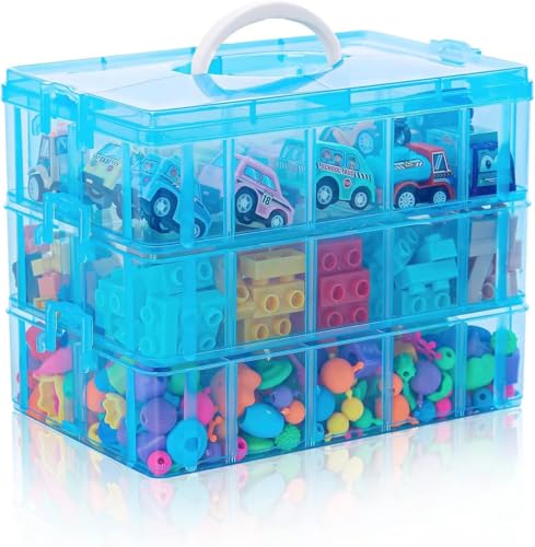 Image of 30 grid 3 layer plastic box for jewellery cells multipurpose plastic storage box with removable dividers for medicine pills, jewelry, pins, screws, cosmetics, stationery items,color-blue.