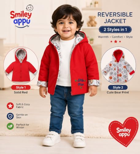 Image of Appukids Full Sleeves Animals Printed Reversible Jacket for Baby Boys Girls Cotton 2 In 1 winter Jacket