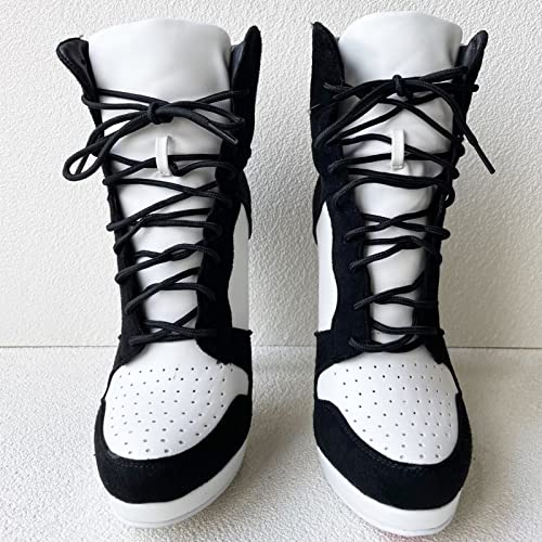 Frankie Hsu Stiletto Sport Basketball High Heeled Ankle Boots, Black Suede Classic White Sneaker Bootie, Big Size Fashion Designer Shoes For Women Men4