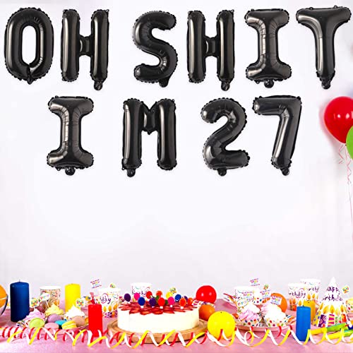 Image of Oh I'm 27! Latex Balloons 16 Inch Black Hallo Twenty Seven Cheers to 27 Years Old Theme Decor for Man Woman Happy 27th Birthday Party Photo Studio Prop Flag Decorations Favors Supplies