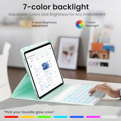 Image of Keyboard case for ipad Air 11 inch(M2 2024) /10.9 Inch Air 5th 4th Generation & iPad Pro 11 inch (1st /2nd /3rd /4th Gen)-Backlit Detachable Keyboard, Folio Cover with Upper Easily Pencil Holder-(Green)