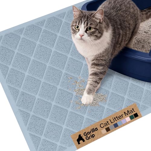 Image of GORILLA GRIP Cat Litter Box Mat, Cushioned Coil Mesh Litter Trapping Mats, Scatter Control Supplies for Less Mess, Phthalate Free, Ultra Deep Catch Grooves, Rinse or Vacuum to Clean, 24x17 Light Blue