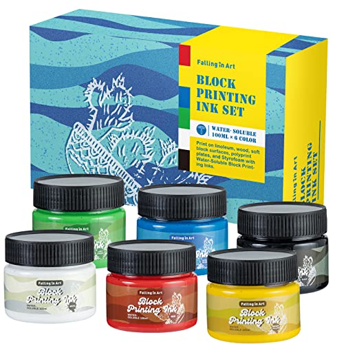 COOZEE Water-Soluble Block Printing Ink 6-Color Printmaking Ink Set for Linoleum Block 100ML