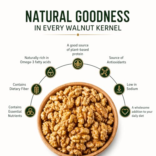 Image of Apharwat Kashmiri Walnut Kernels Without Shell | Light Halves Grade | 500g | Single Origin Kashmir | Vacuum Sealed + Oxygen Absorber | Akhrot Giri | Source of Natural Plant Oils | Fresh Crop