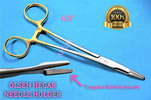 1 TC Olsen Hegar Needle Holder 6.5 Inch Needle Holder Hemostat Scissors Gold Handle Rings Cynamed German Stainless