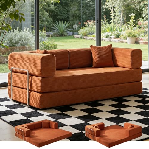 GEARIVY Folding Sofa Bed Convertable Corduroy Couch King Size Floor Sleeper 4-in-1 DIY Combination Modular Sofa Fold Out Futon Lounge Comfy Foldable Lazy cama for Living Room