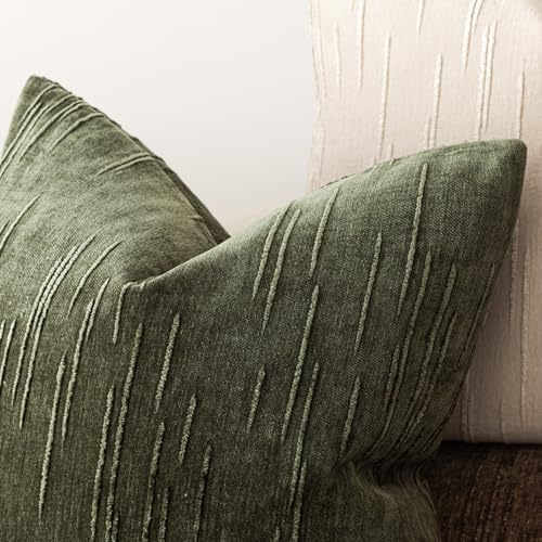 Image of Foindtower Pack of 2 Slubby Textured Chenille Throw Decorative Pillow Covers Square Accent Solid Cushion Cover Soft Farmhouse Pillow Case for Couch Sofa Bedroom Living Room 20x20 Inch,Dark Olive Green