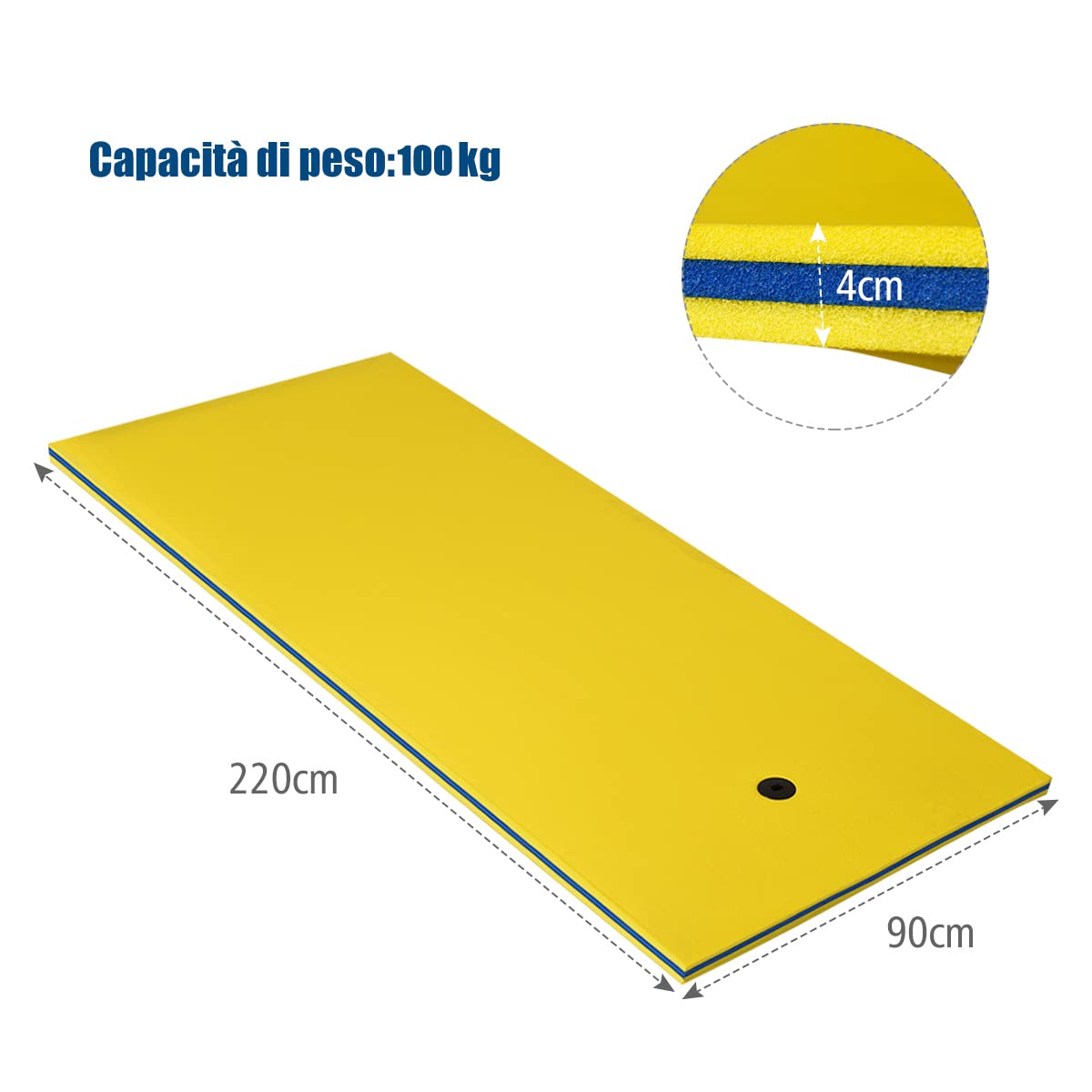 COSTWAY Tappeto Galleggiante per Mare e Piscina Arrotolabile, Materassino Galleggiante in Schiuma con Poggiatesta e Corda, Galleggiante Piscina Resistente